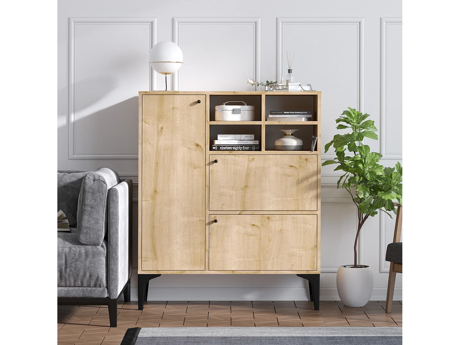 Buffet en bois "Ewa" - 100 x 35 x 125 cm - Chêne Saphir