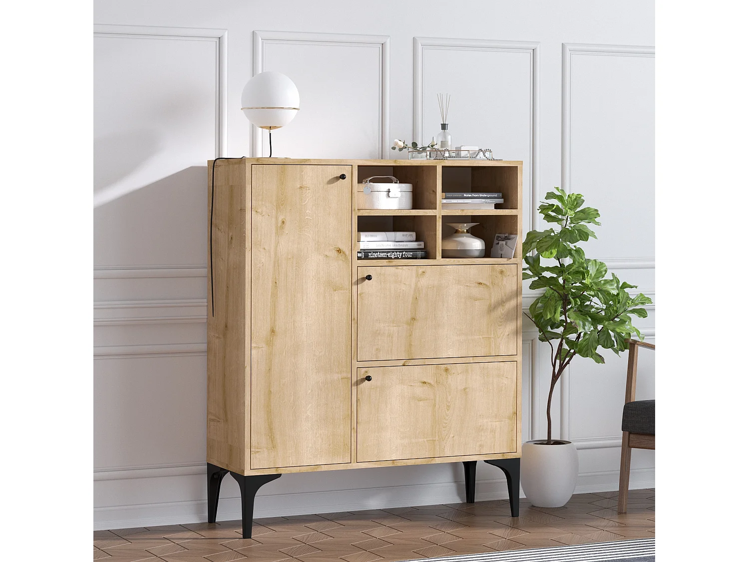 Buffet en bois "Ewa" - 100 x 35 x 125 cm - Chêne Saphir