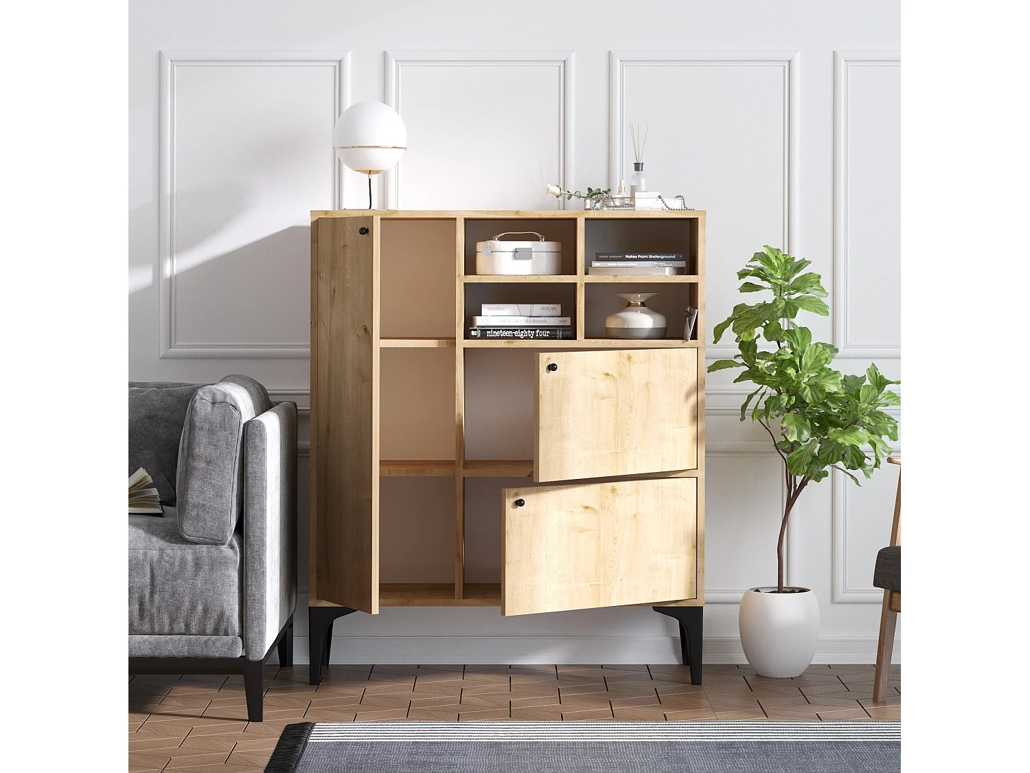 Buffet en bois "Ewa" - 100 x 35 x 125 cm - Chêne Saphir