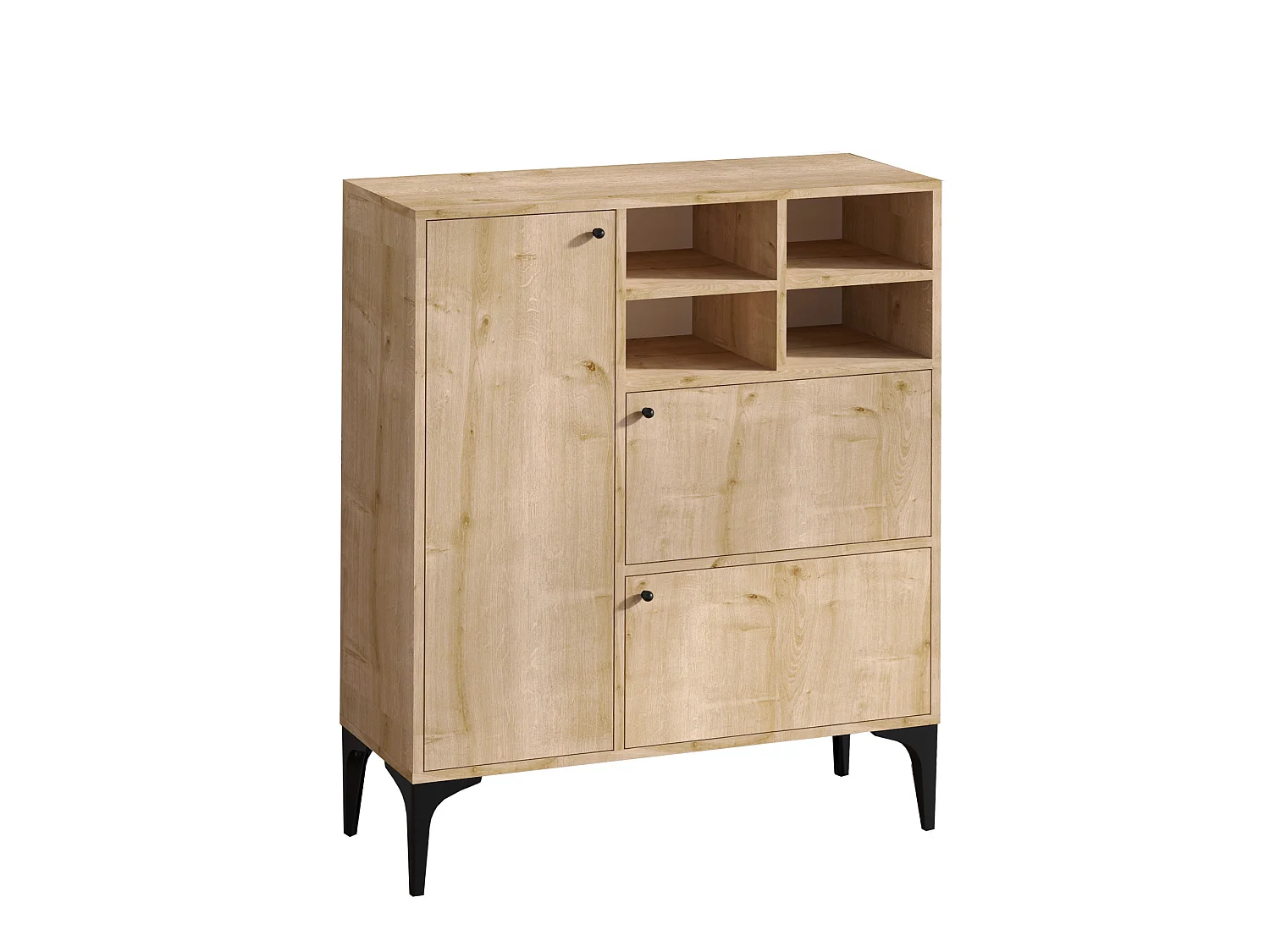 "Ewa" Träbuffé - 100 x 35 x 125 cm - Safiroak - 4 Hyllor, 3 Dörrar