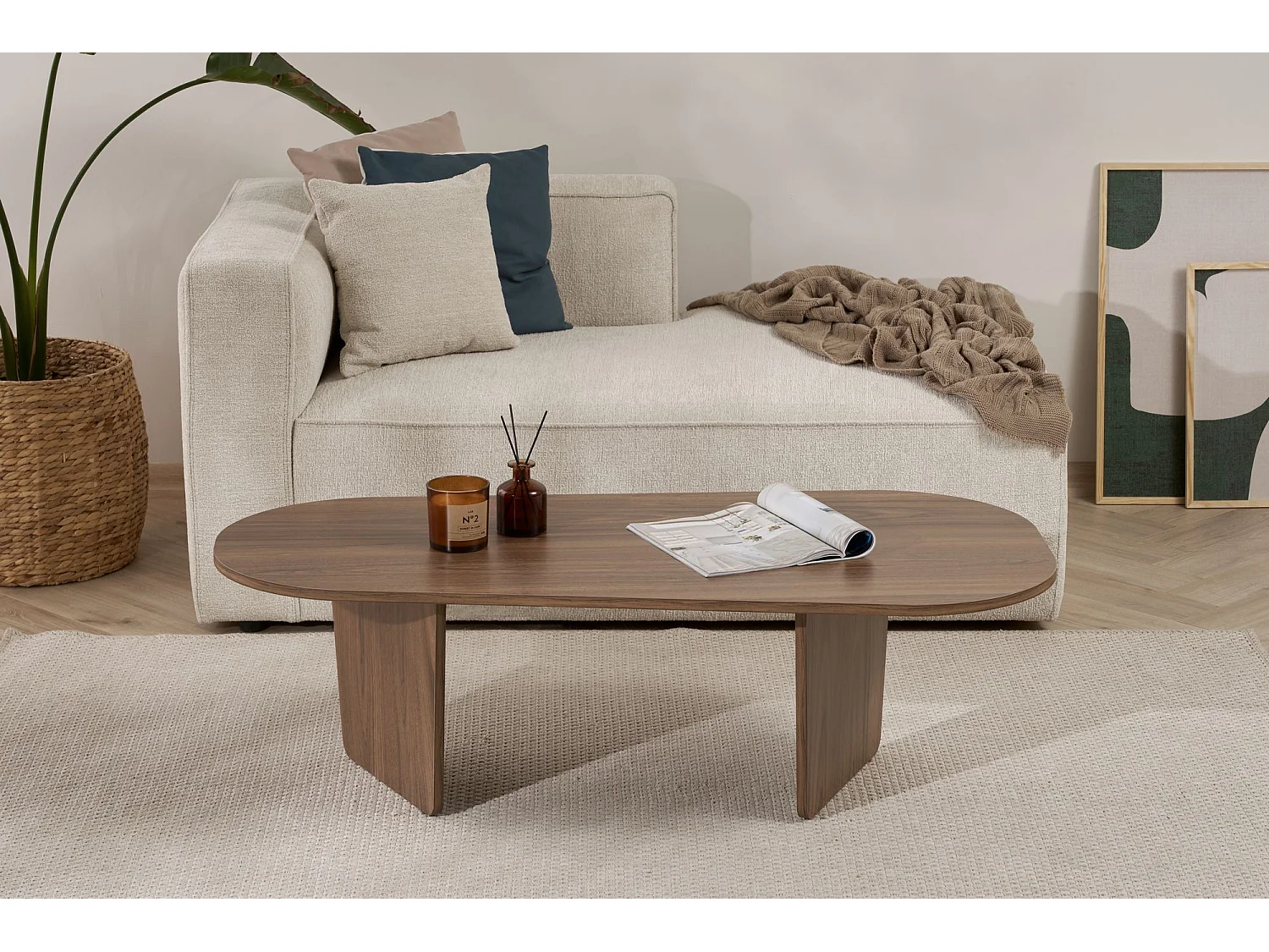 Table basse en bois "Ovalis" - 130 x 65 x 40 cm - Noyer