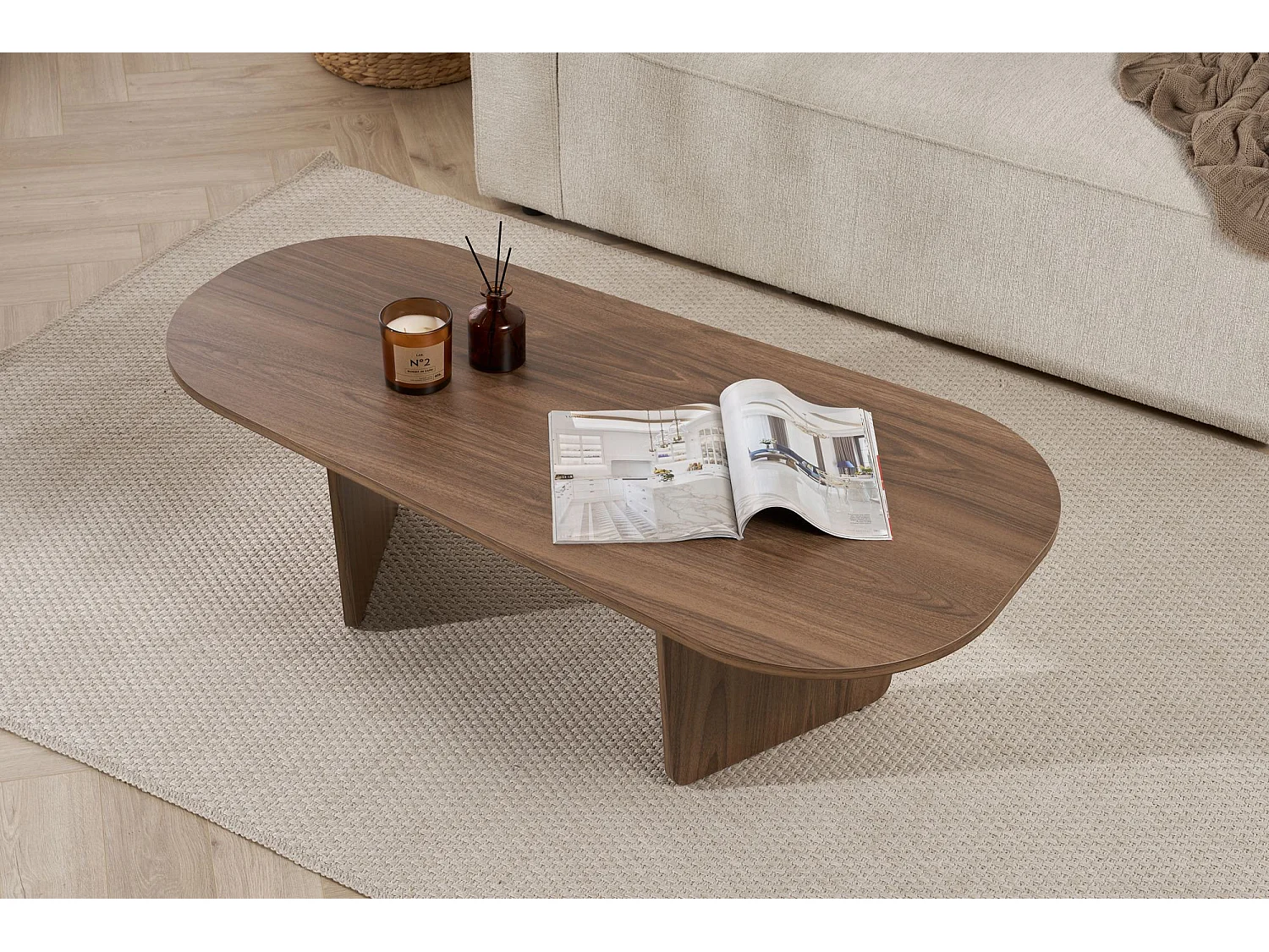 Table basse en bois "Ovalis" - 130 x 65 x 40 cm - Noyer