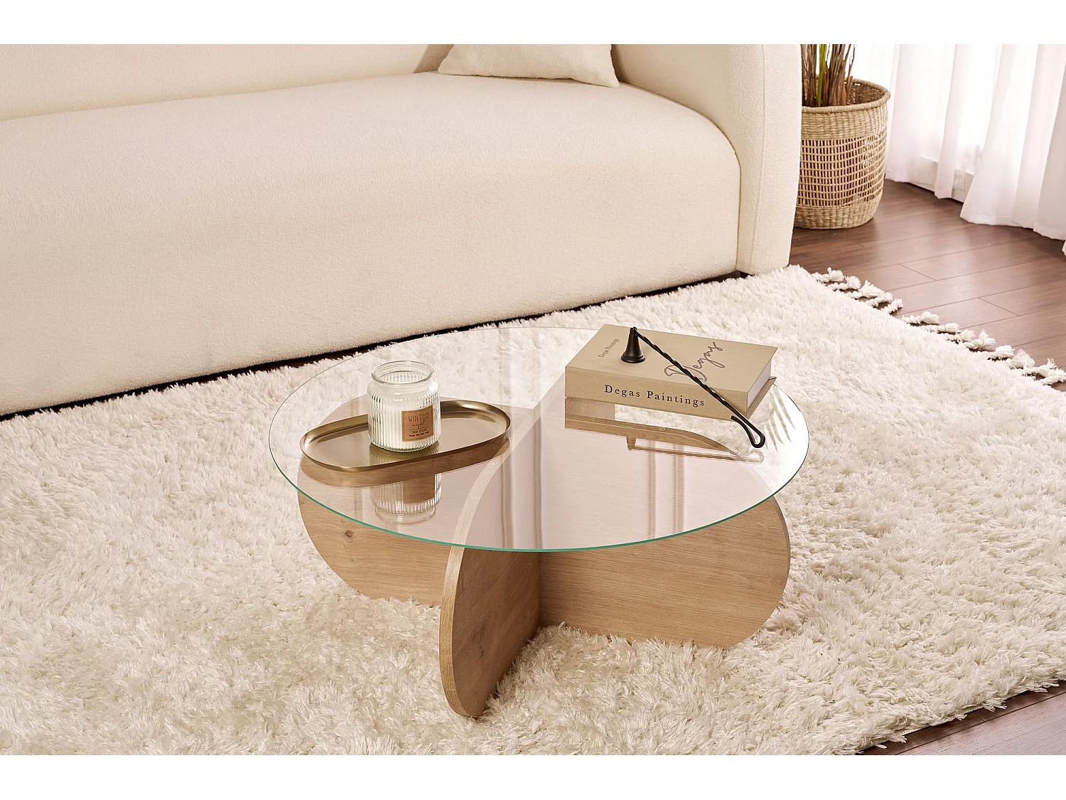 Table basse en bois "Aeris" - 75 x 75 x 35 cm - Chêne SaphirTransparent