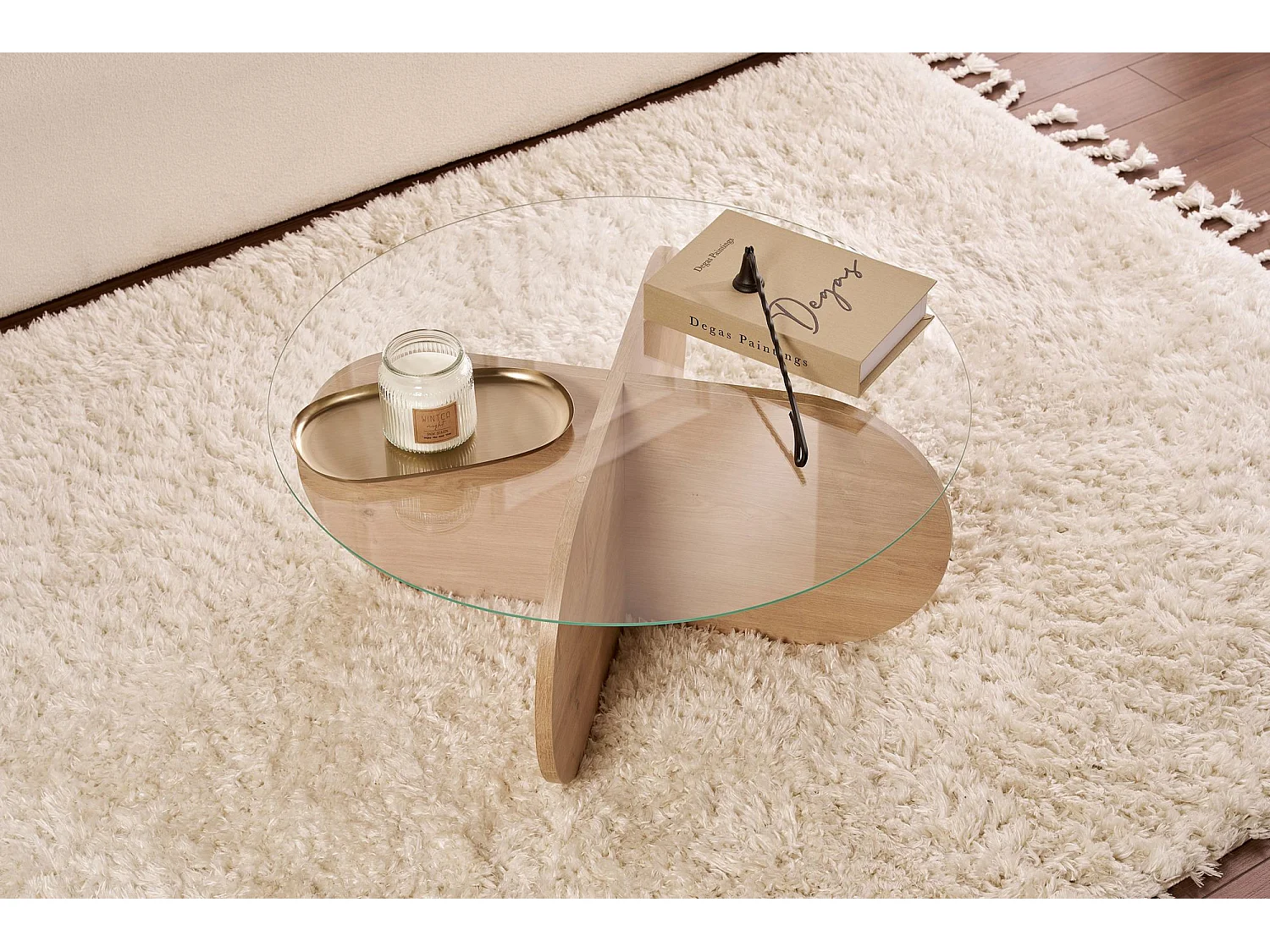 Table basse en bois "Aeris" - 75 x 75 x 35 cm - Chêne SaphirTransparent