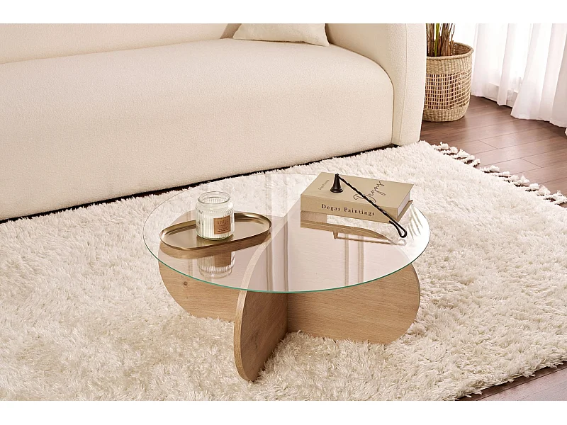 Table basse en bois "Aeris" - 75 x 75 x 35 cm - Chêne SaphirTransparent