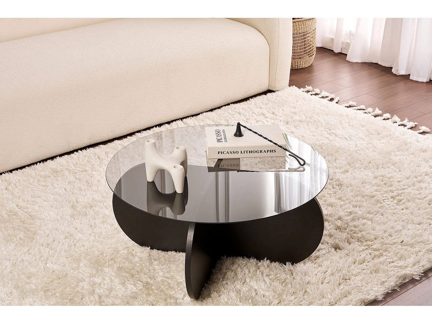 Table basse en bois "Aeris" - 75 x 75 x 35 cm - Bois NoirTransparent