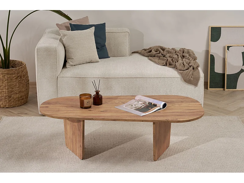 Table basse en bois "Ovalis" - 130 x 65 x 40 cm - Pin atlantique