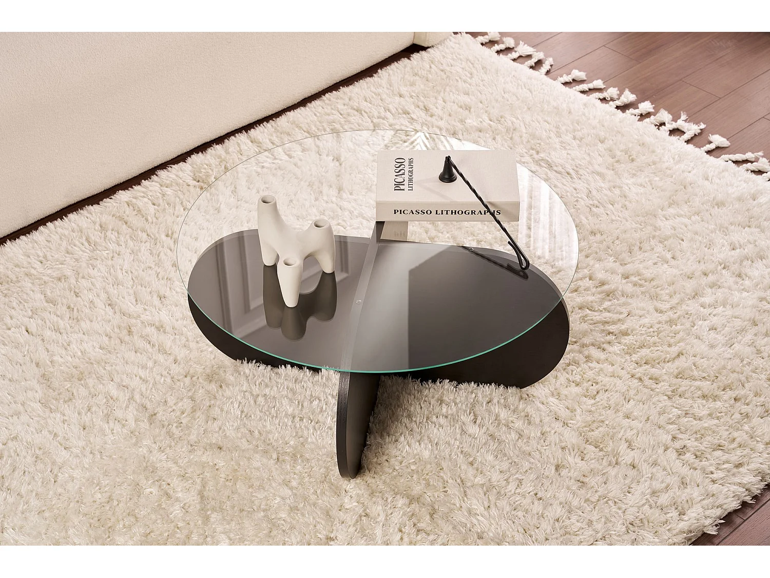 Table basse en bois "Aeris" - 75 x 75 x 35 cm - Bois NoirFumée