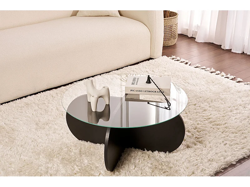 Table basse en bois "Aeris" - 75 x 75 x 35 cm - Bois NoirFumée