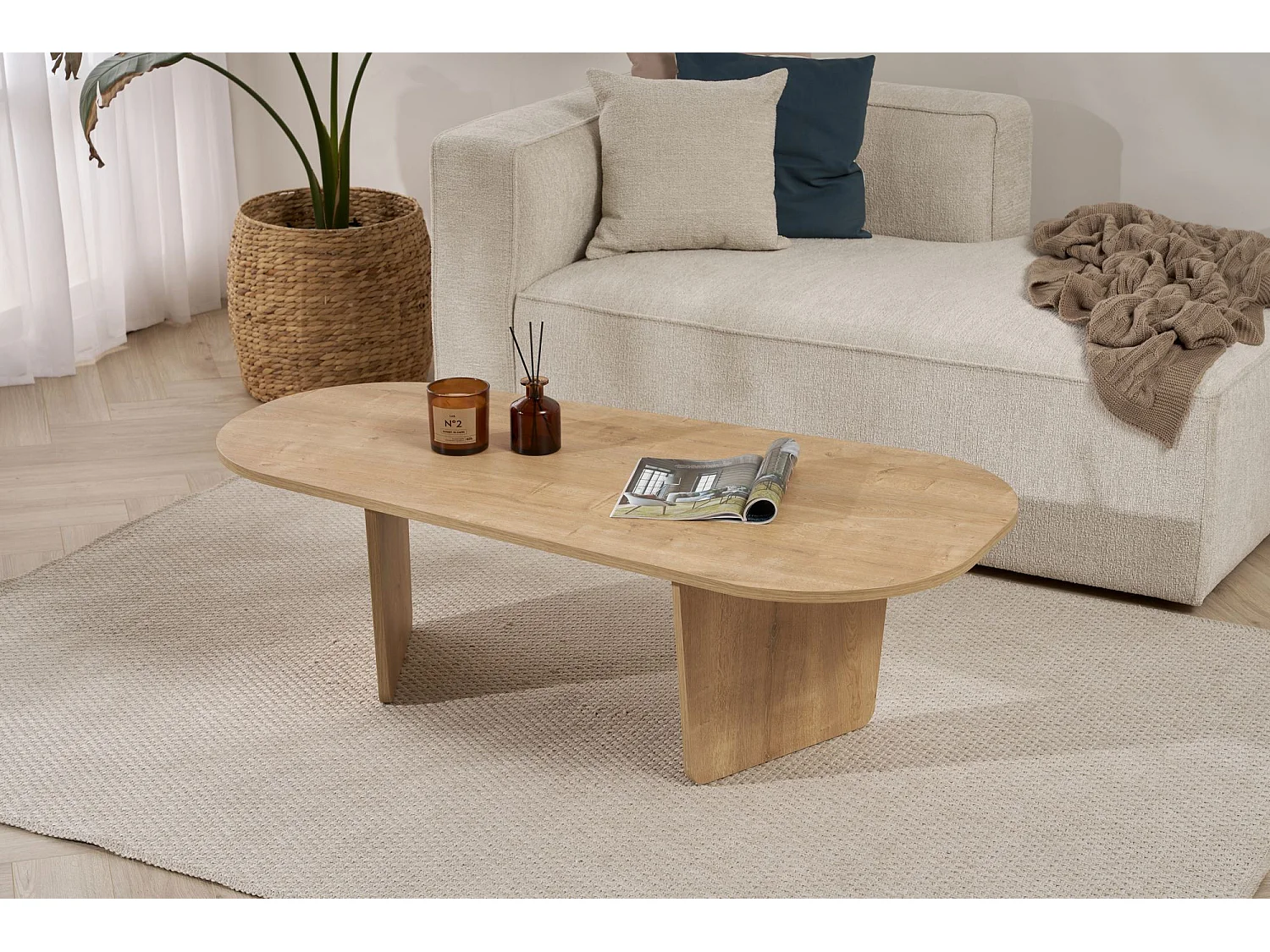 Table basse en bois "Ovalis" - 130 x 65 x 40 cm - Chêne