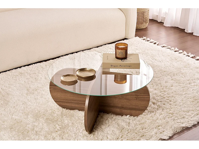 Table basse en bois "Aeris" - 75 x 75 x 35 cm - NoyerTransparent