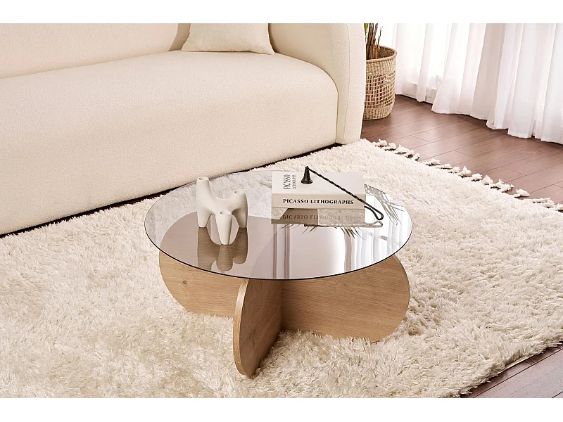 Table basse en bois "Aeris" - 75 x 75 x 35 cm - Chêne SaphirFumées