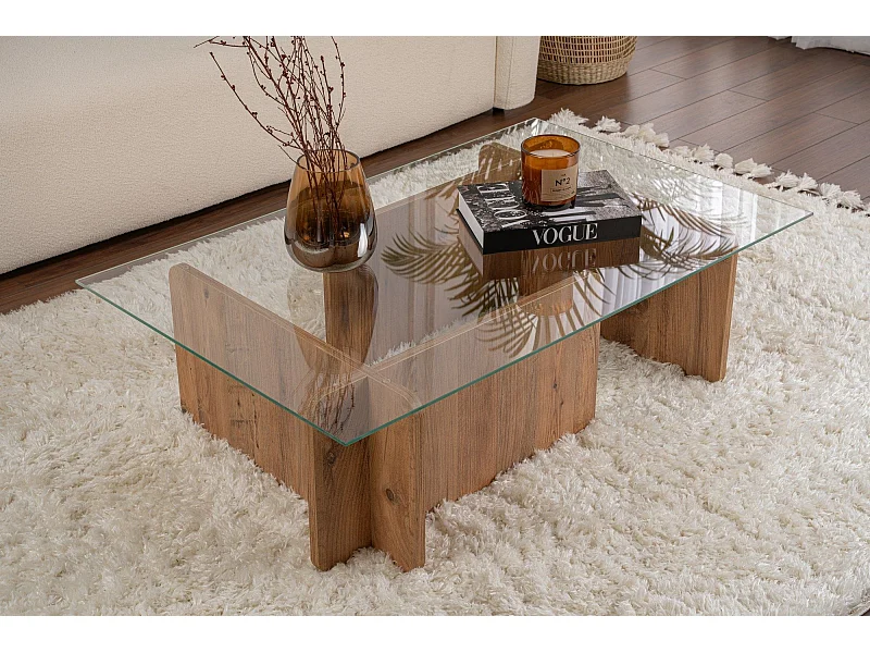 Table basse en bois "Flavio" - 105 x 65 x 30 cm - Pin atlantique