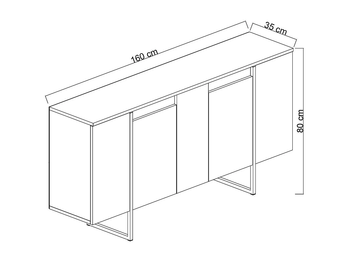 Buffet en bois "Luxe" - 160 x 35 x 80 cm - Or blanc