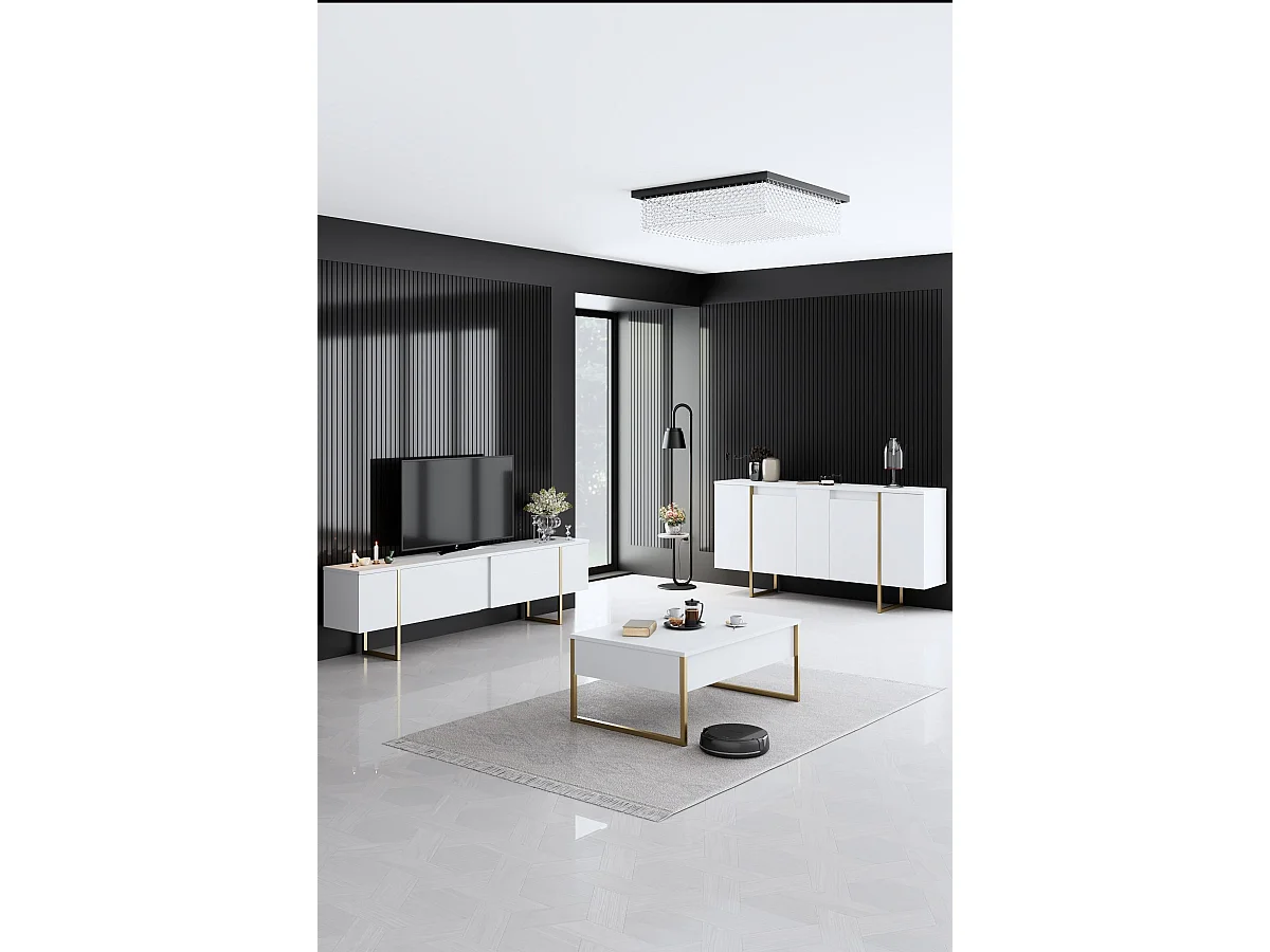 Drewniany kredens "Luxe" - 160 x 35 x 80 cm - Białe złoto