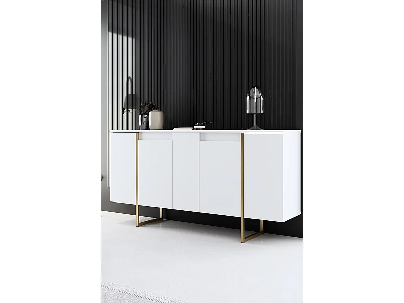 Buffet en bois "Luxe" - 160 x 35 x 80 cm - Or blanc