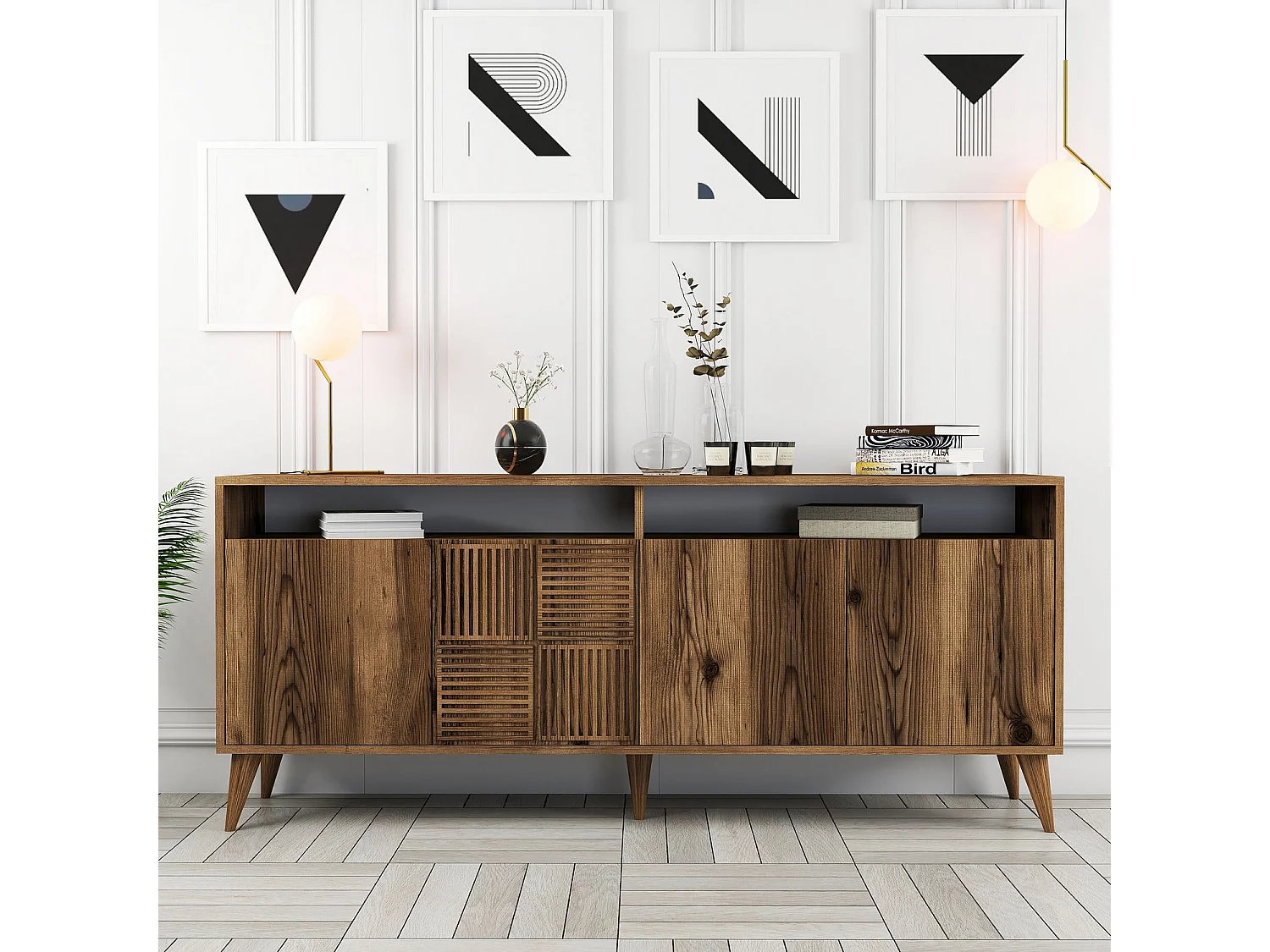 Buffet en bois "Milan" - 180 x 35 x 78 cm - Noyer