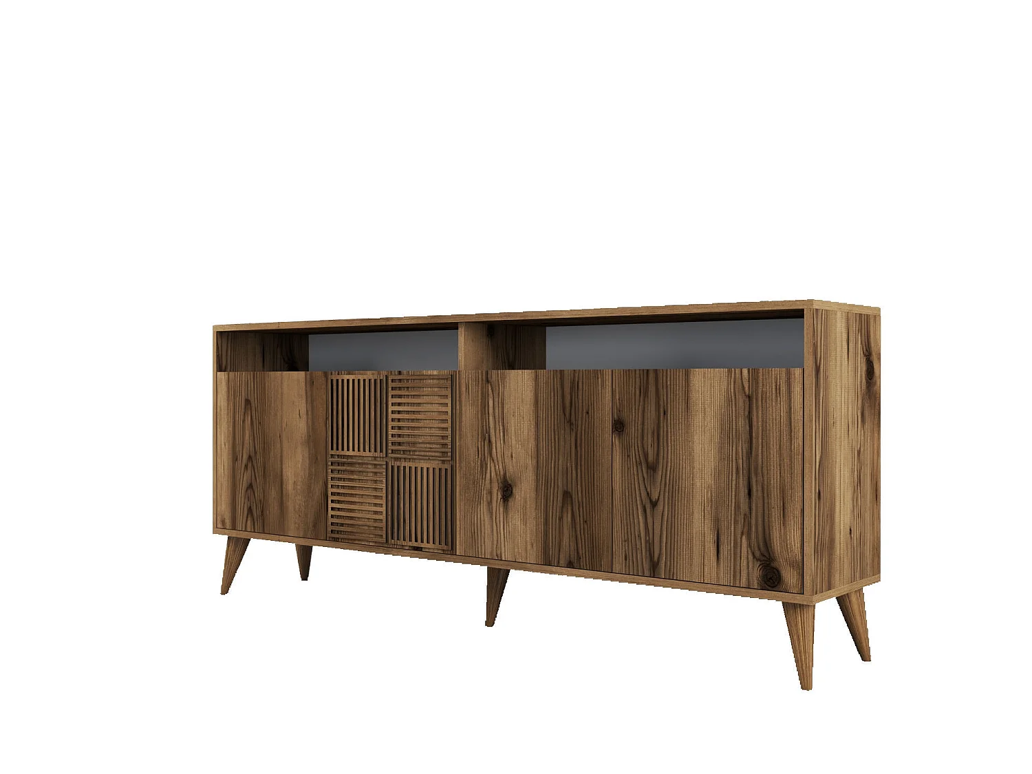 Drewniany Bufet "Milan" - 180 x 35 x 78 cm - Orzech, 4 Drzwi