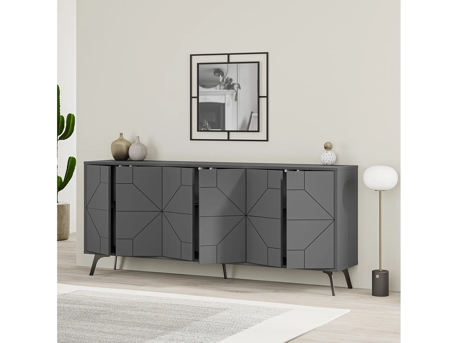 Buffet en bois "Dune" - 183 x 35 x 77 cm - Anthracite