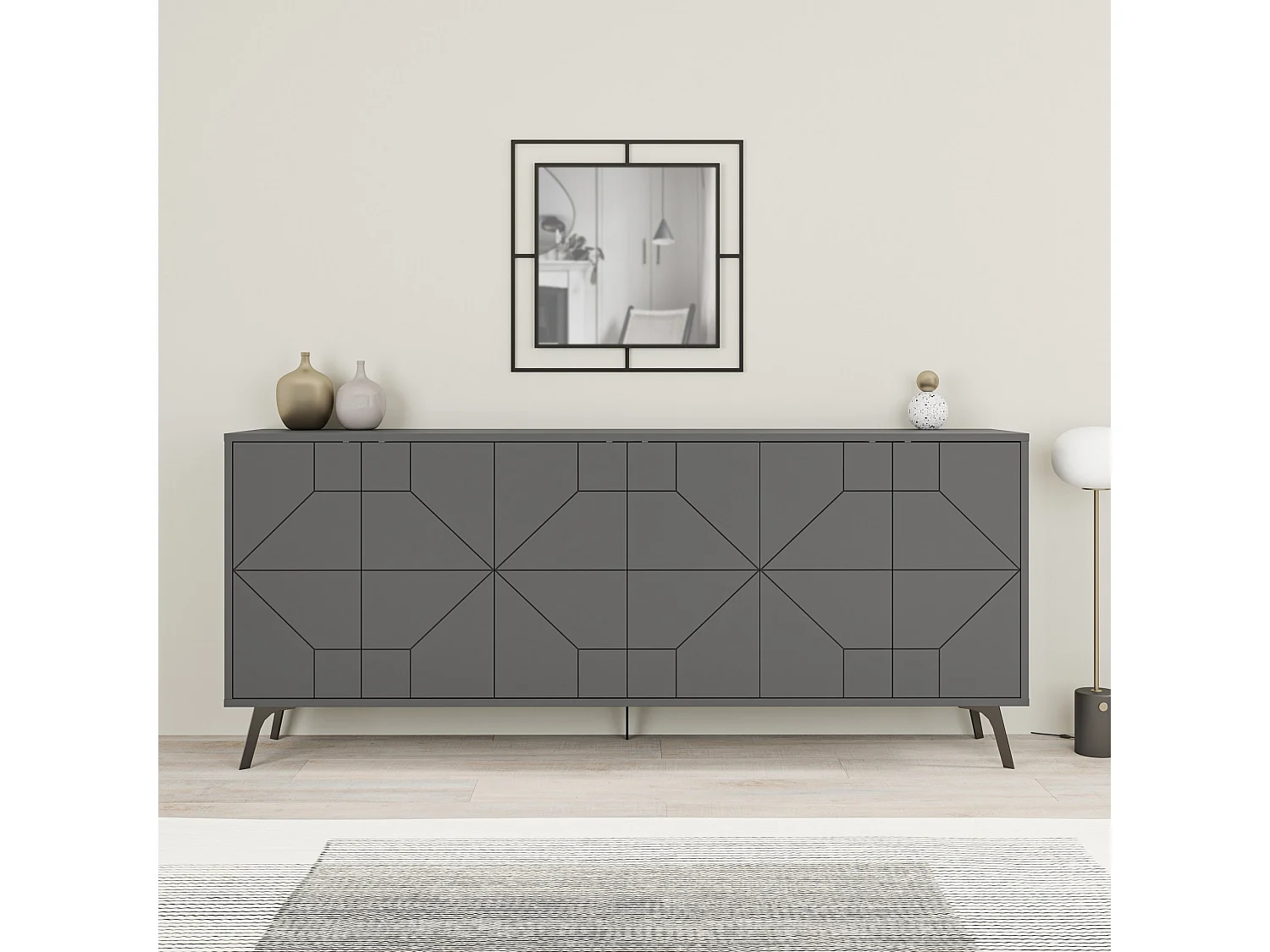 Buffet en bois "Dune" - 183 x 35 x 77 cm - Anthracite