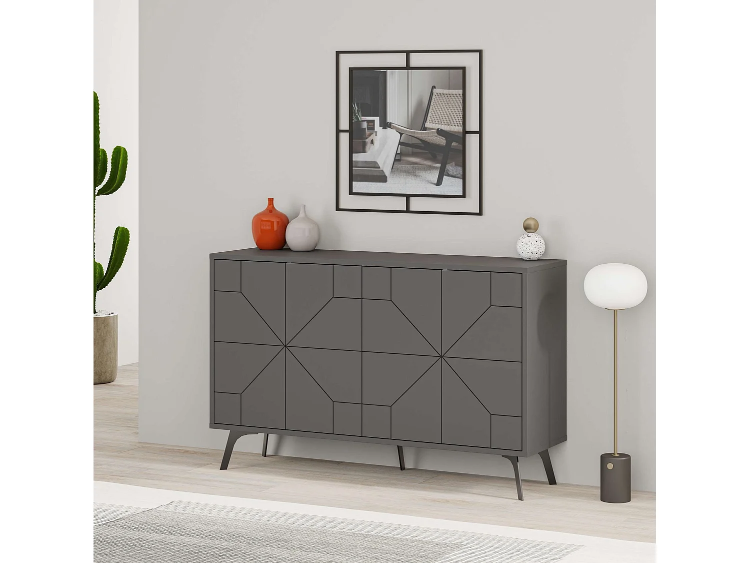 Modern Träbuffé "Dune" - Antracit - 183 x 35 x 77 cm - 4 Dörrar