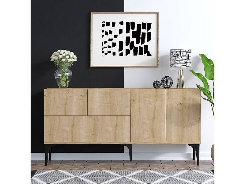 Buffet en bois "Tress" - 150 x 35 x 75 cm - Chêne Noir