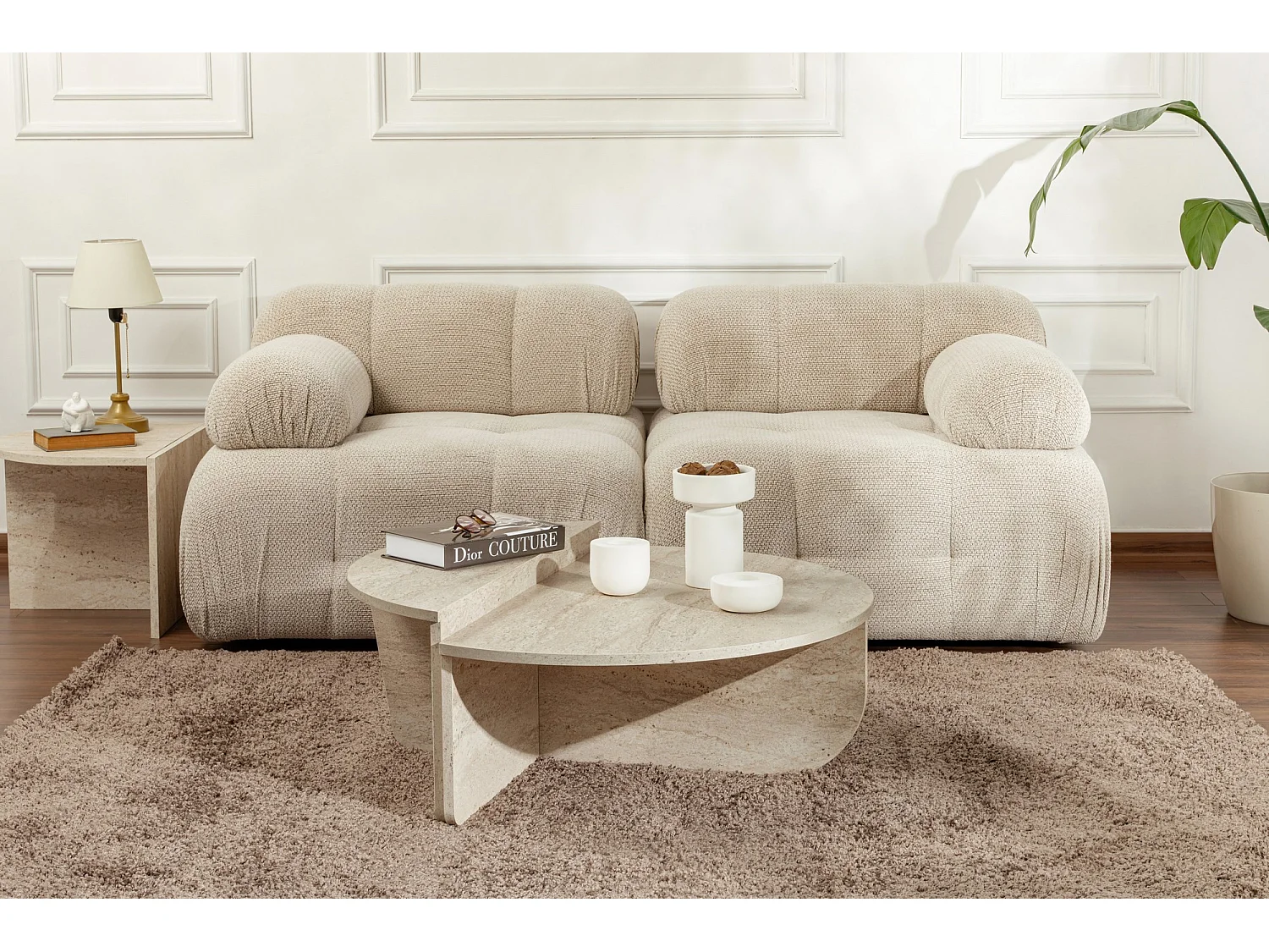 Table basse en bois "Orion" - 90 x 60 x 30 cm - Travertin