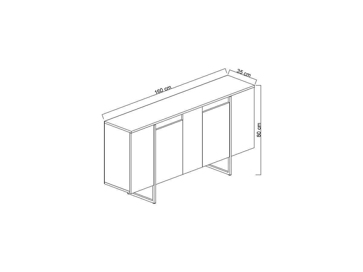 Luxe" houten dressoir - 160 x 35 x 80 cm - Antraciet Goud