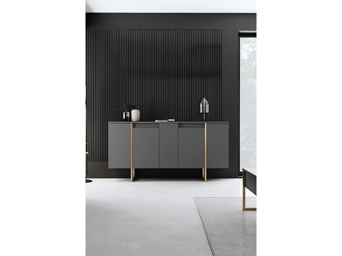 Luxe" houten dressoir - 160 x 35 x 80 cm - Antraciet Goud