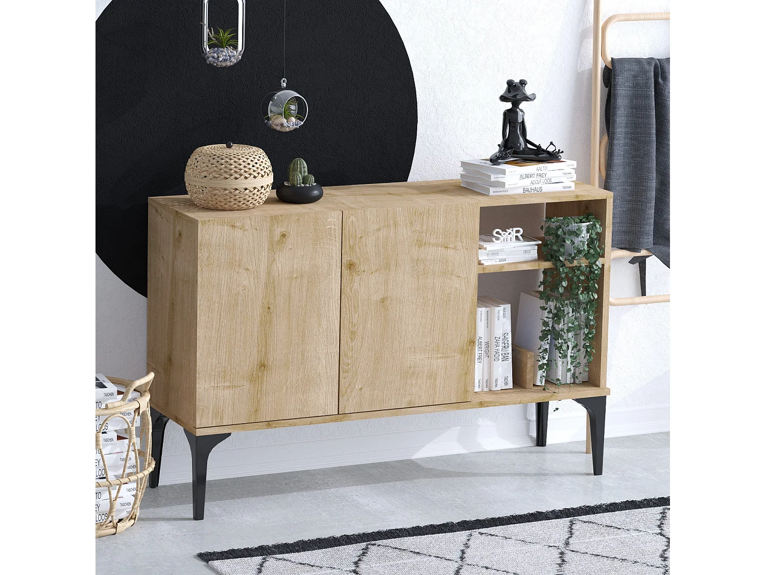 Buffet en bois "Oscar" - 120 x 40 x 80 cm - Chêne Saphir Noir