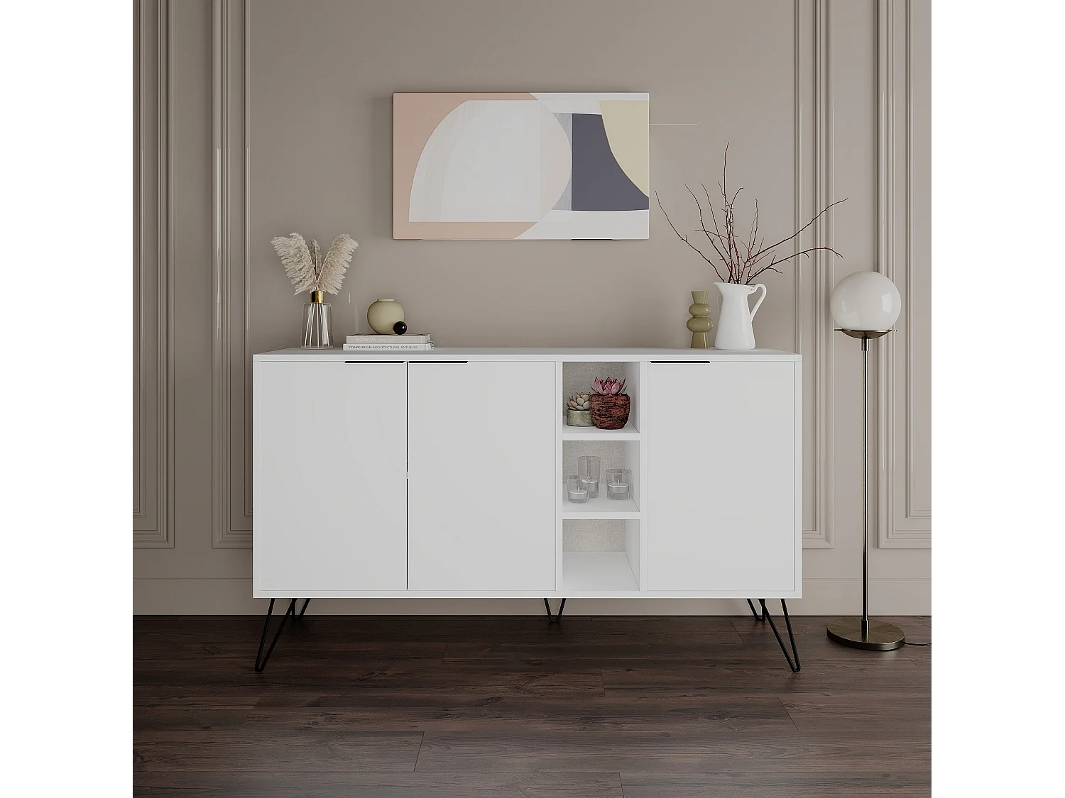 Drewniany kredens "Clara" - 142 x 35 x 83 cm - Biały