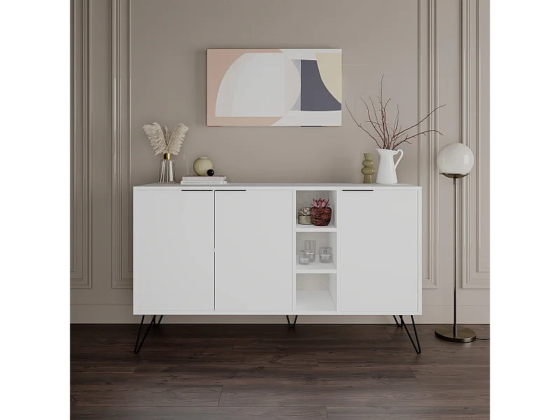 Buffet en bois "Clara" - 142 x 35 x 83 cm - Blanc