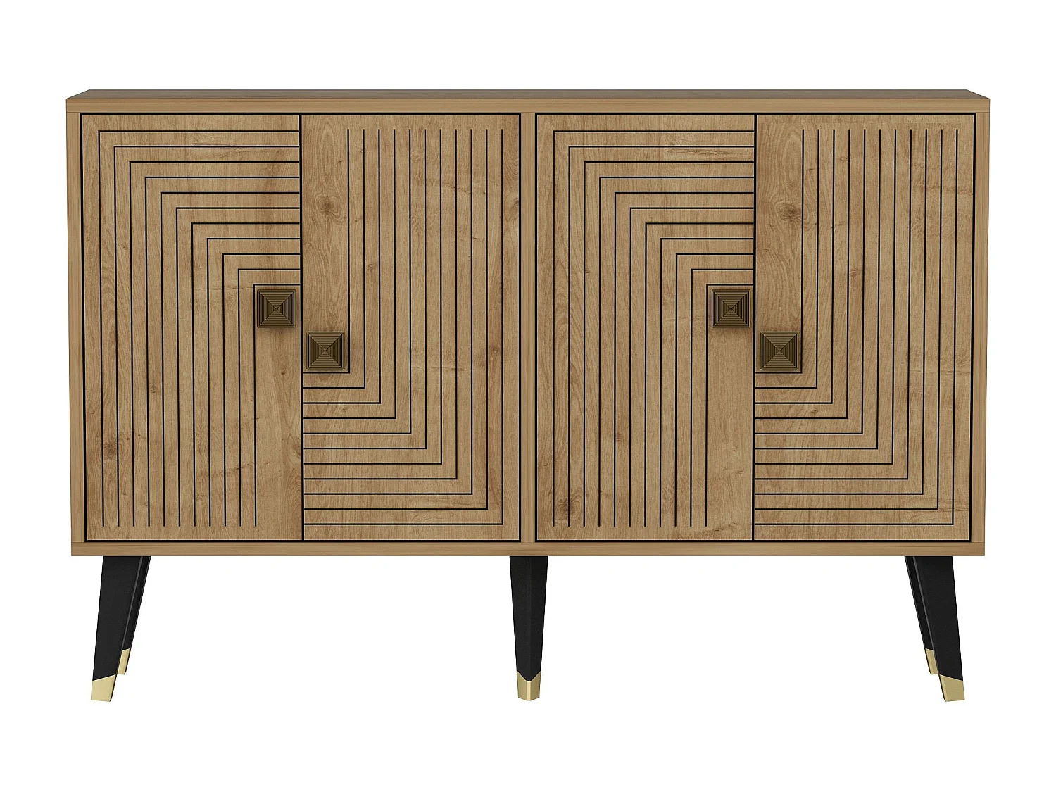 Houten buffet Ahart 4 deuren 120x30x80 cm Eiken Saffier Goud melamine afwerking bruin
