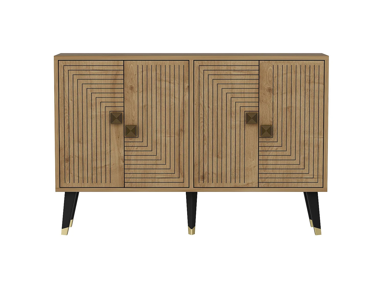 Houten buffet Ahart 4 deuren 120x30x80 cm Eiken Saffier Goud melamine afwerking bruin