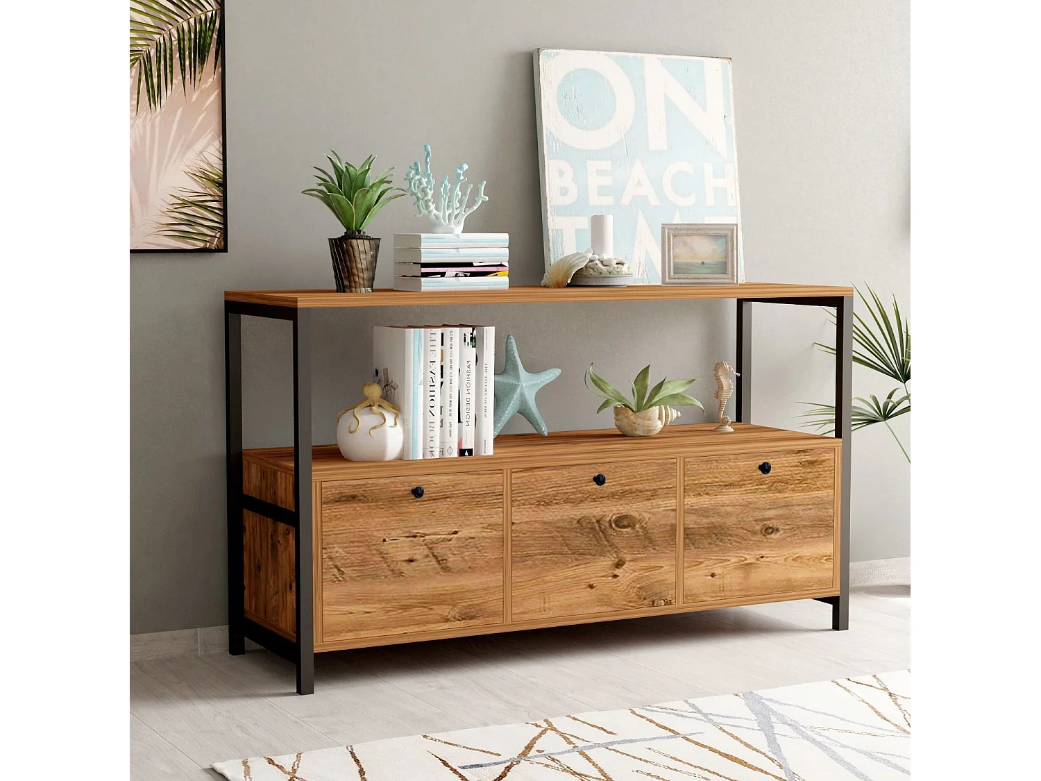 Buffet en bois "Nero" - 120 x 30 x 75 cm - Pin atlantique Noir