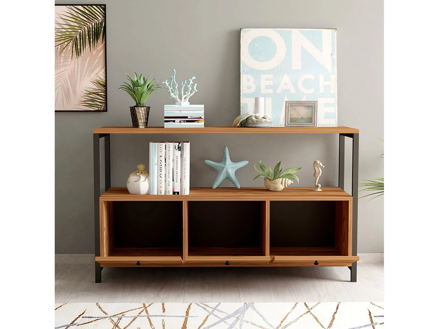 Buffet en bois "Nero" - 120 x 30 x 75 cm - Pin atlantique Noir