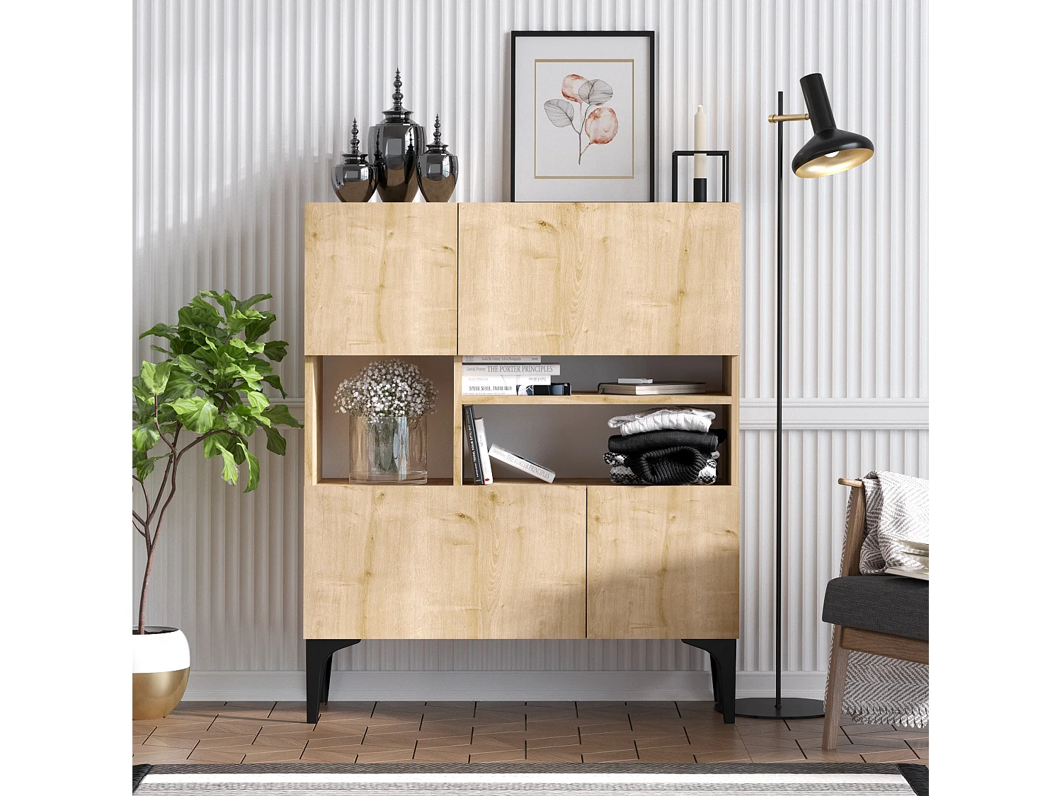 Buffet en bois "Krista" - 100 x 35 x 125 cm - Chêne Saphir