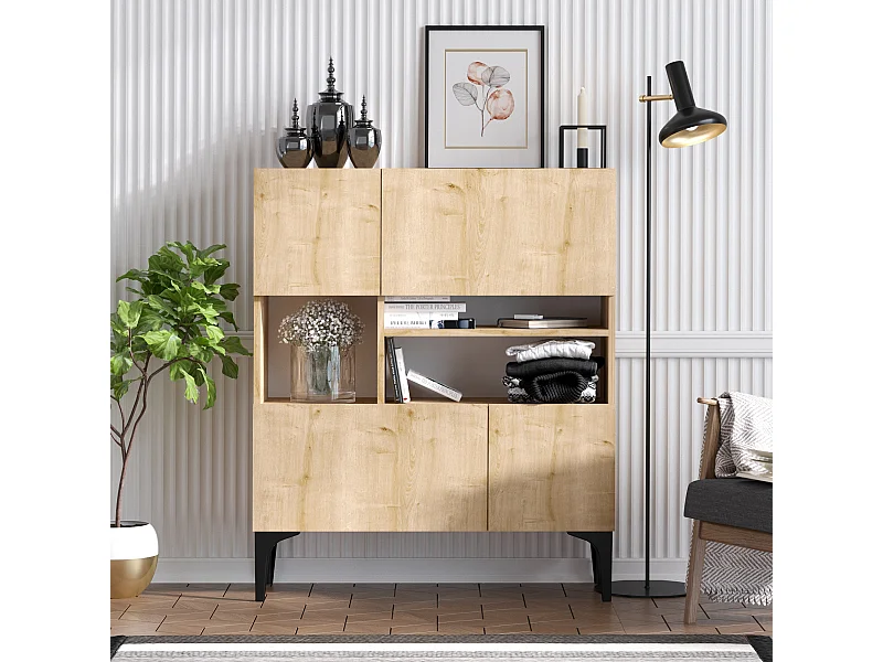 Buffet en bois "Krista" - 100 x 35 x 125 cm - Chêne Saphir