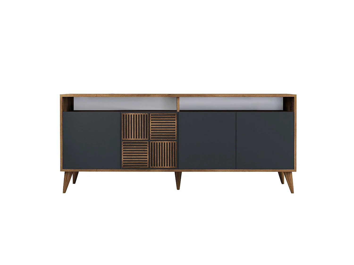 "Milan" Träbuffé - 180 x 35 x 78 cm - Antracit Valnöt - 4 Dörrar