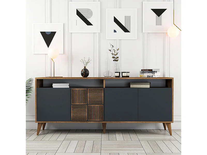 Buffet en bois "Milan" - 180 x 35 x 78 cm - Noyer Anthracite