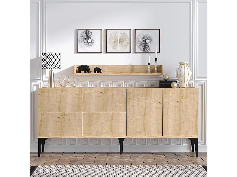 Buffet en bois "Stella" - 180 x 40 x 55 cm - Chêne Saphir