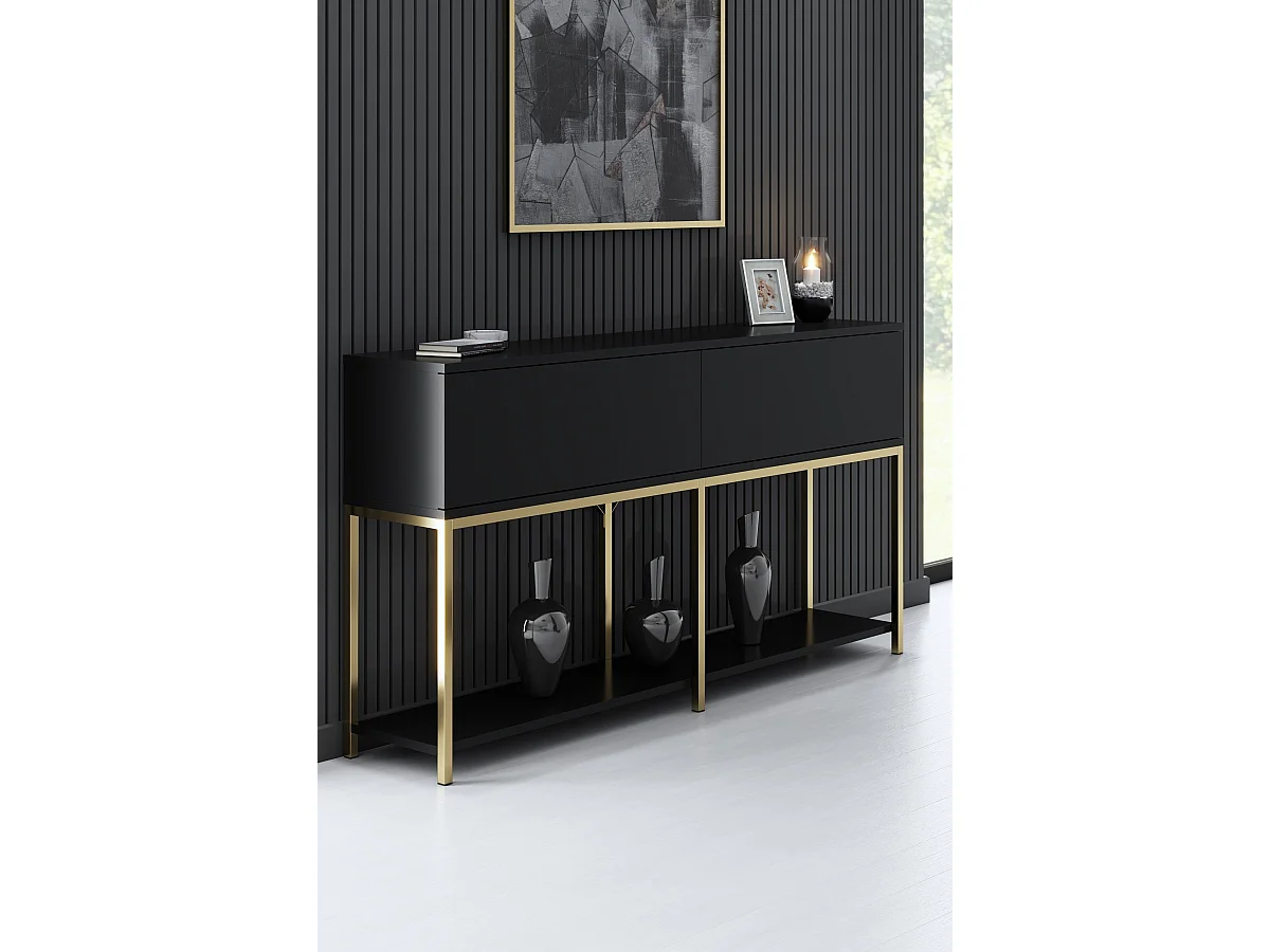 Houten dressoir "Lord" - 150 x 30 x 80 cm - Zwart/Goud