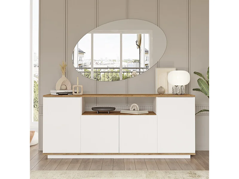 Buffet en bois "FR15" - 180 x 44 x 75 cm - Pin atlantique Blanc
