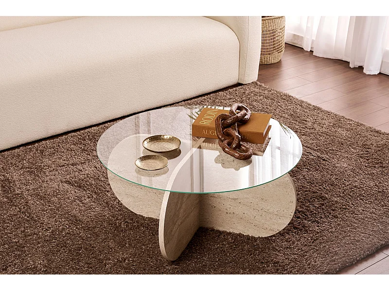 Table basse en bois "Aeris" - 75 x 75 x 35 cm - TravertinTransparent