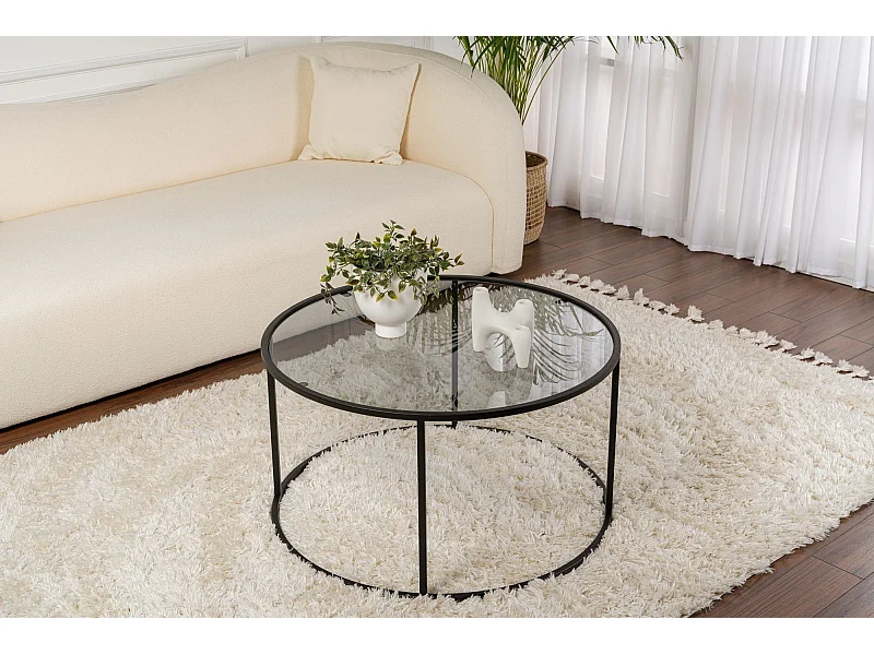 Table basse en métal "Aurum" - 80 x 80 x 43 cm - Noir Gris