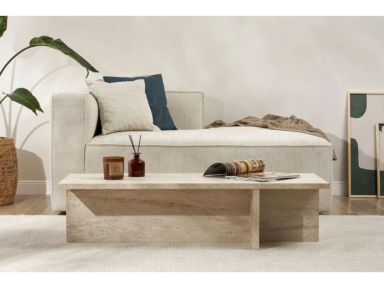 Table basse en bois "Harbor" - 120 x 45 x 30 cm - Travertin