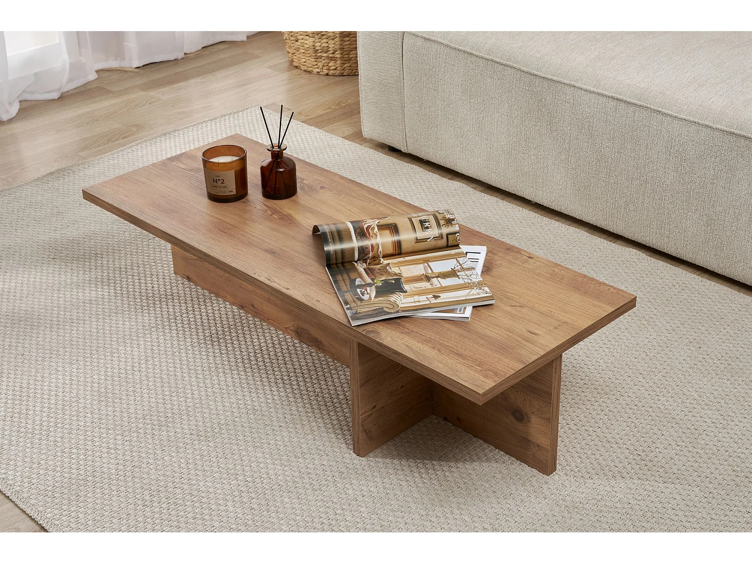 Table basse en bois "Harbor" - 120 x 45 x 30 cm - Pin atlantique