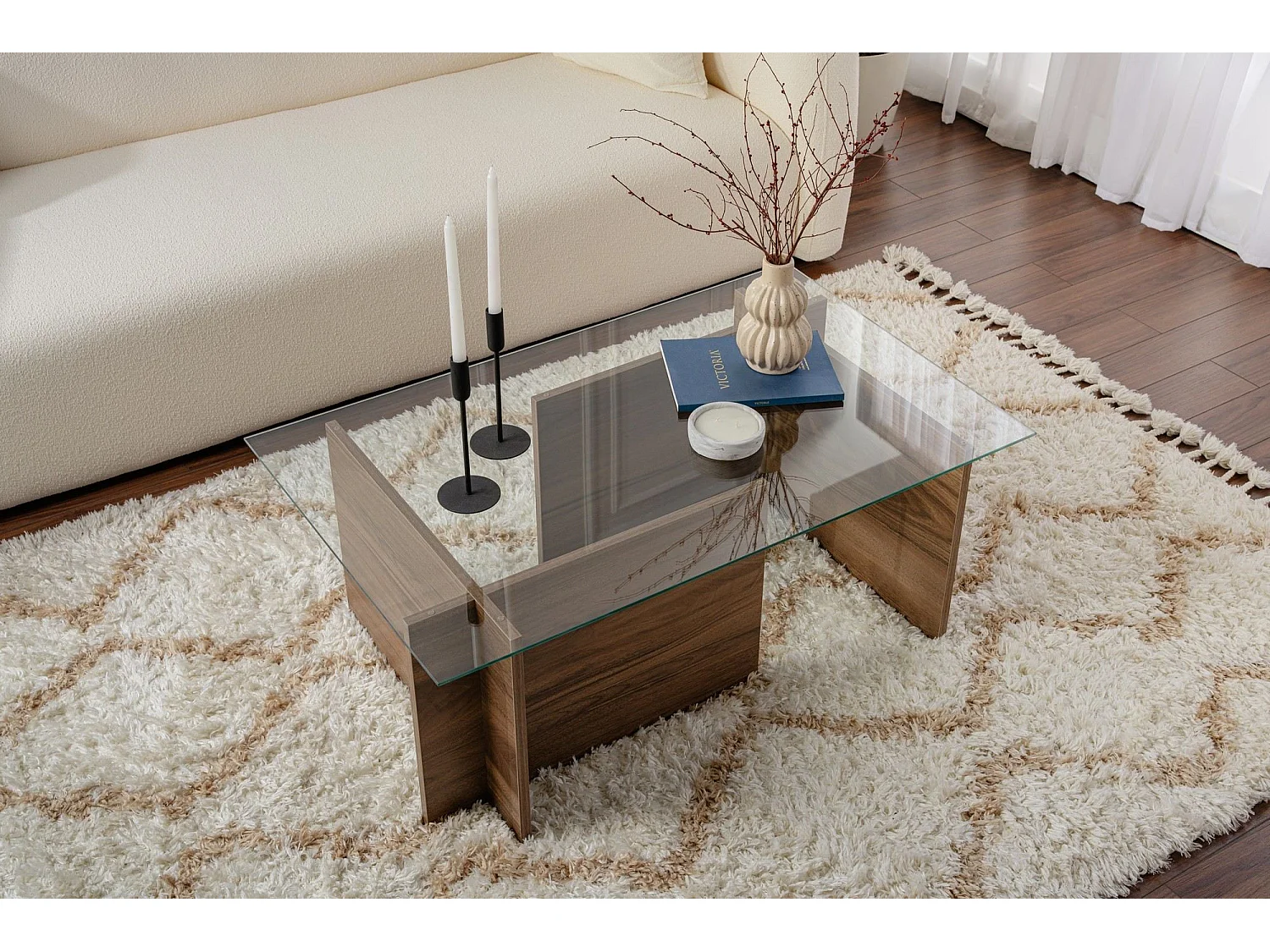 Table basse en bois "Vetrino" - 105 x 65 x 40 cm - Noyer