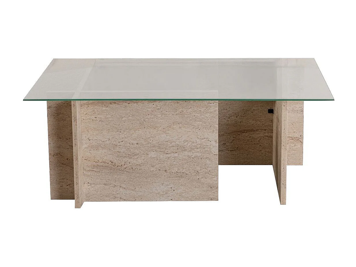 Table basse en bois "Vetrino" - 105 x 65 x 40 cm - Travertin