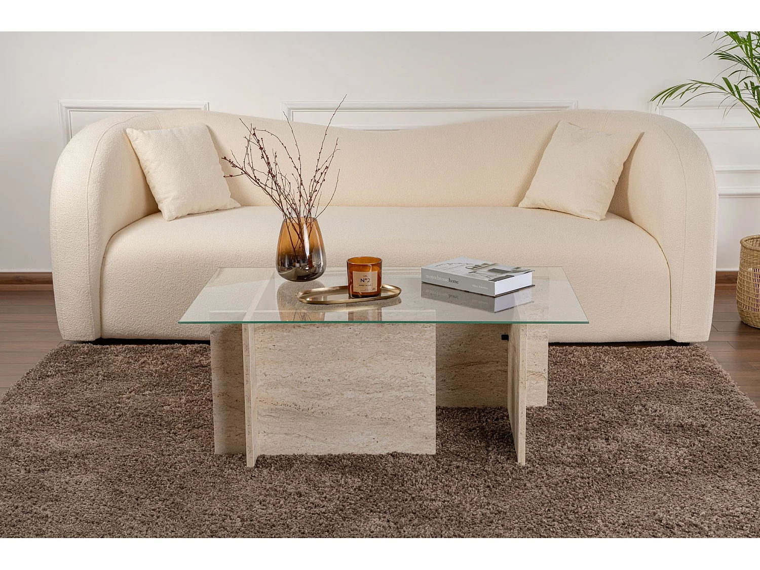 Table basse en bois "Vetrino" - 105 x 65 x 40 cm - Travertin